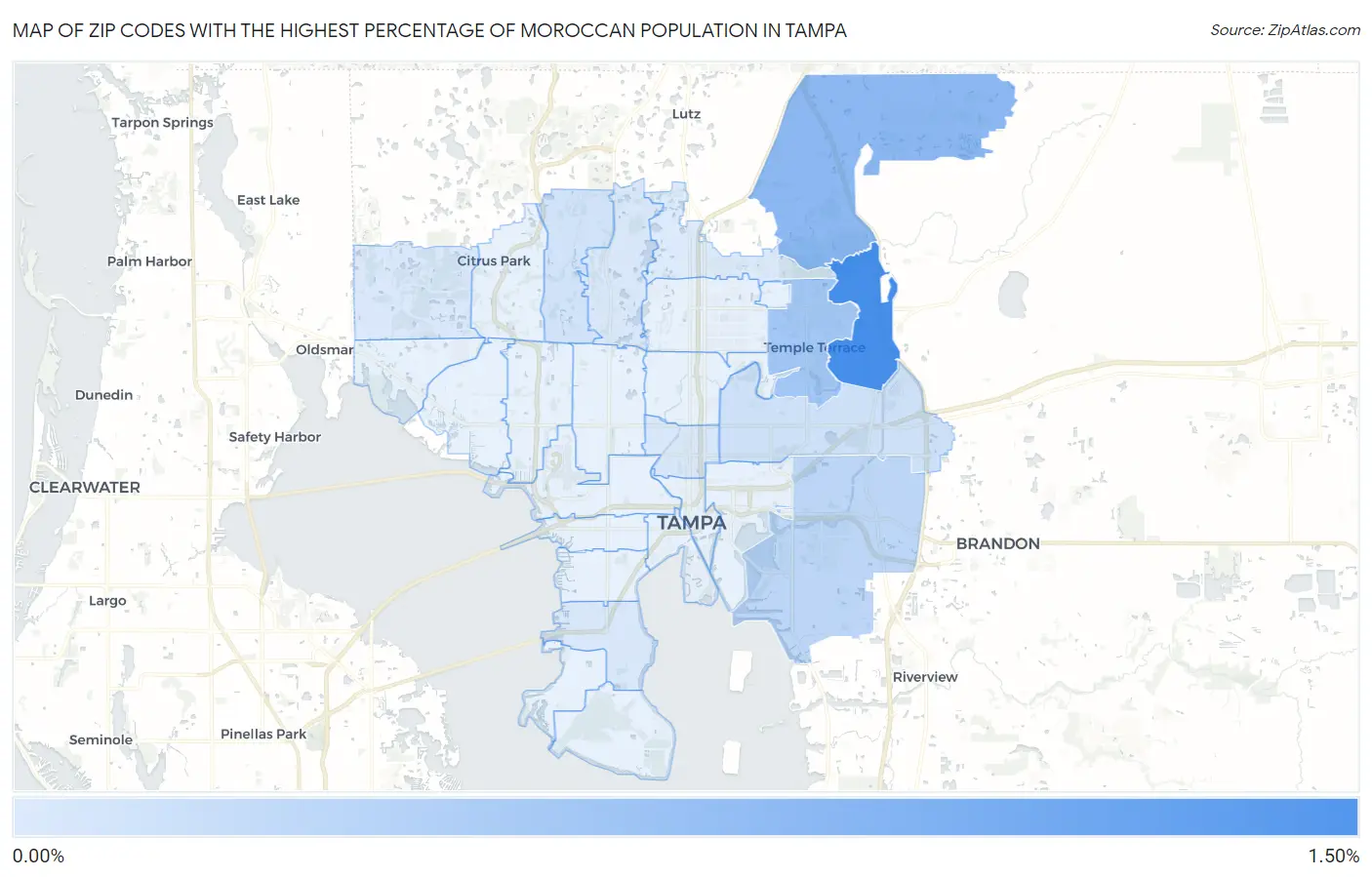 Zip Codes with the Highest Percentage of Moroccan Population in Tampa Map