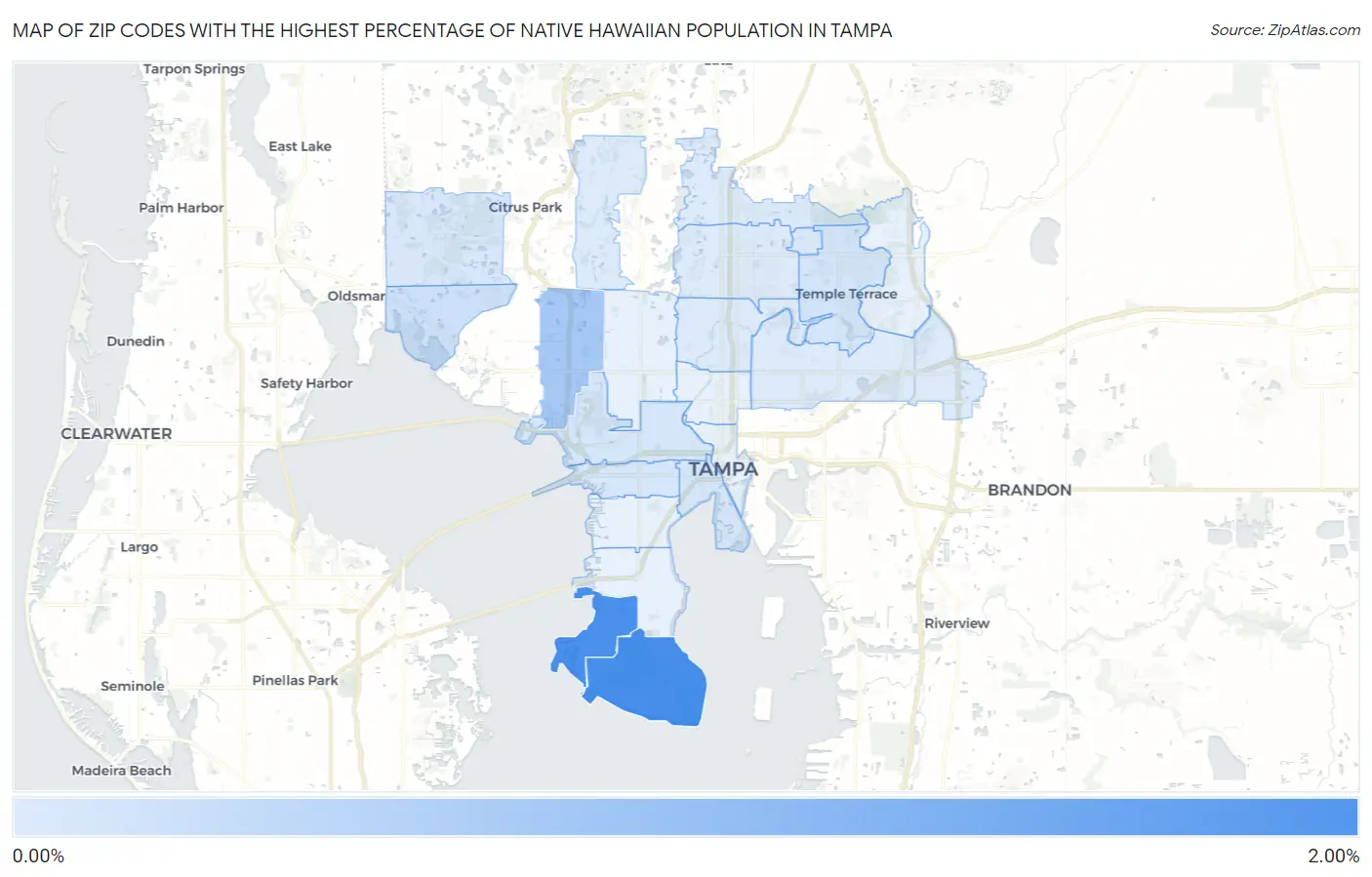 Zip Codes with the Highest Percentage of Native Hawaiian Population in Tampa Map