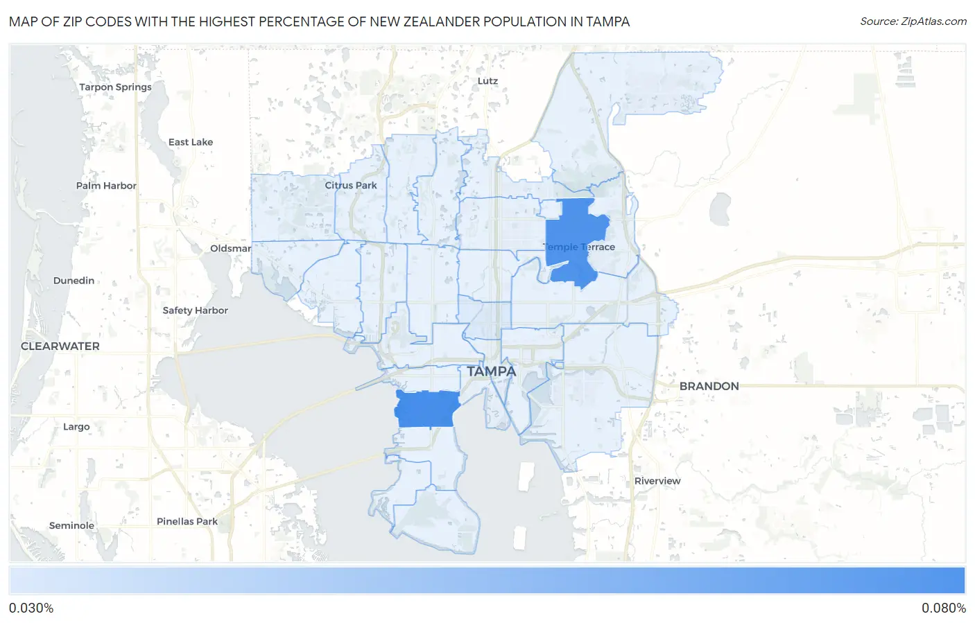 Zip Codes with the Highest Percentage of New Zealander Population in Tampa Map