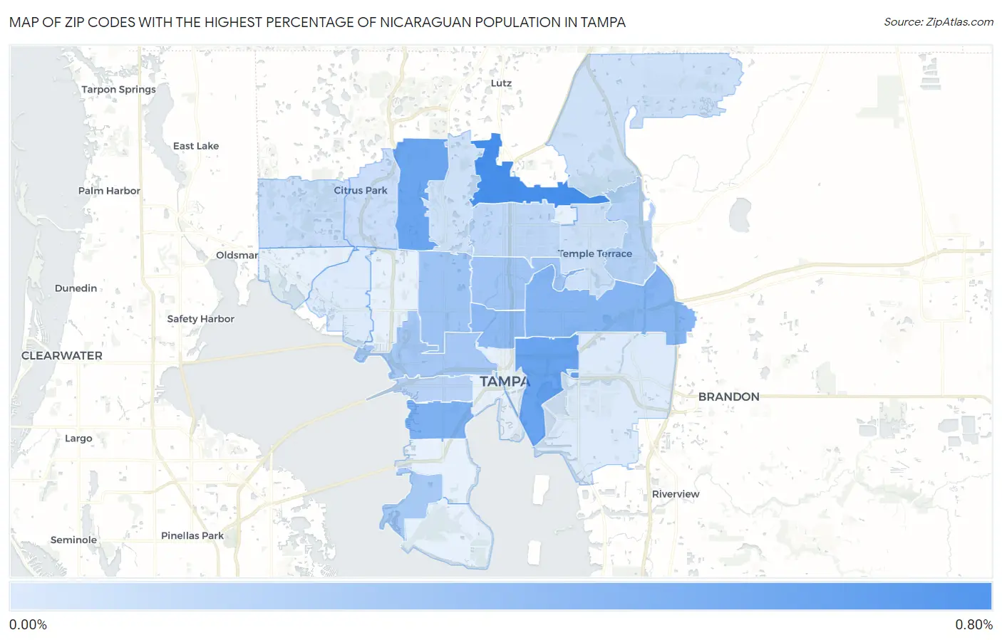 Zip Codes with the Highest Percentage of Nicaraguan Population in Tampa Map