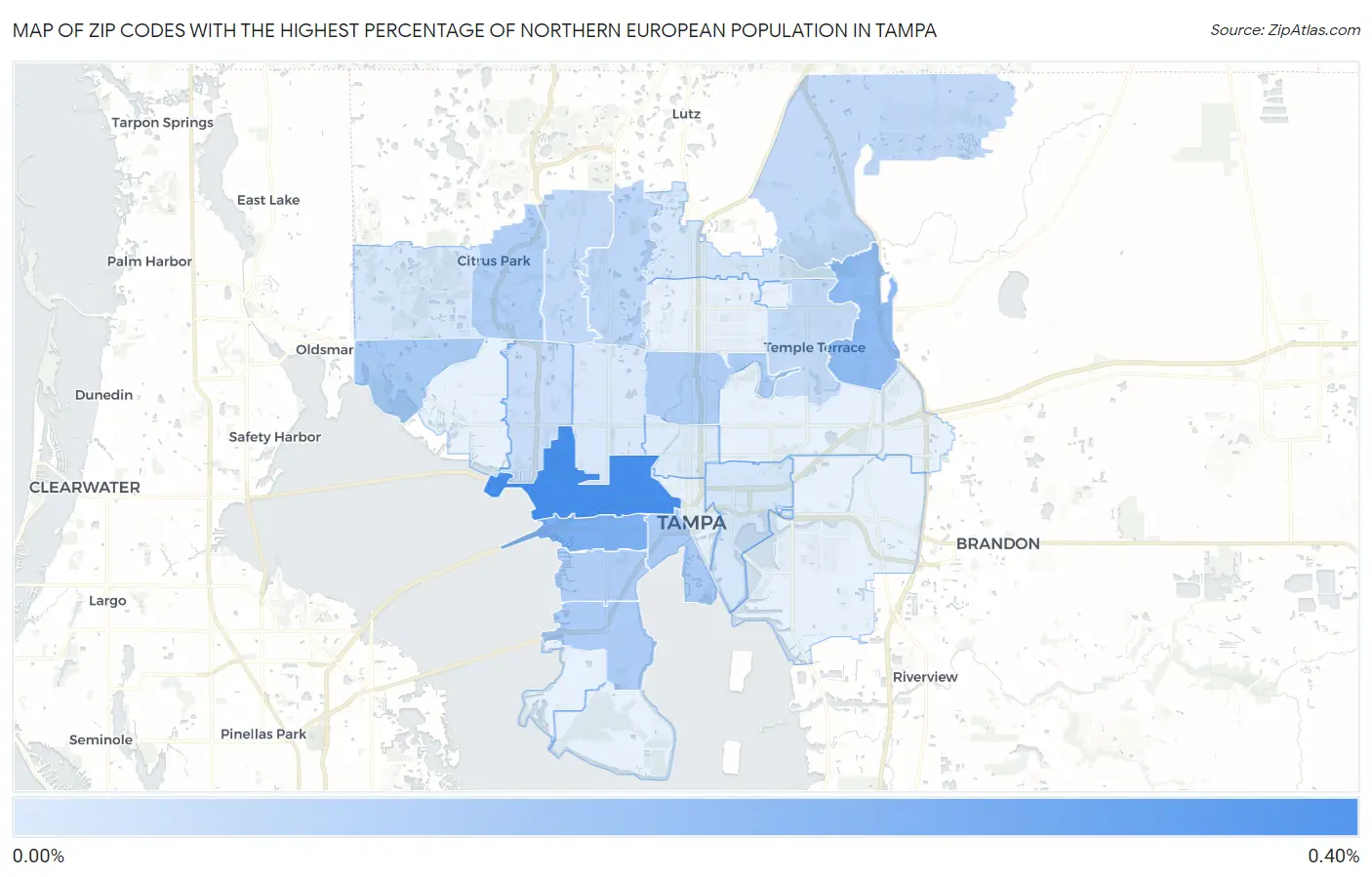 Zip Codes with the Highest Percentage of Northern European Population in Tampa Map