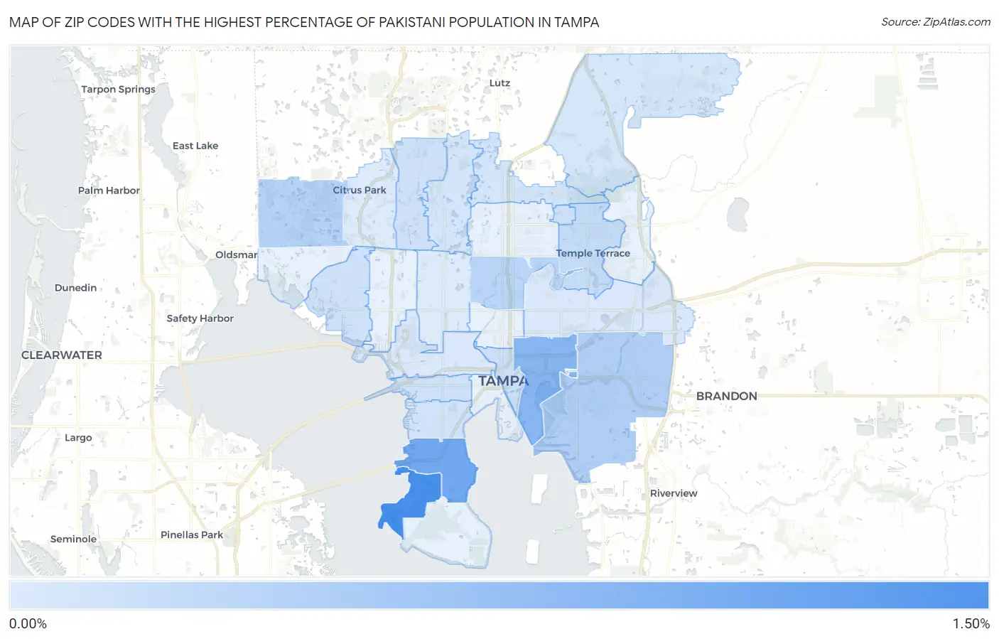 Zip Codes with the Highest Percentage of Pakistani Population in Tampa Map