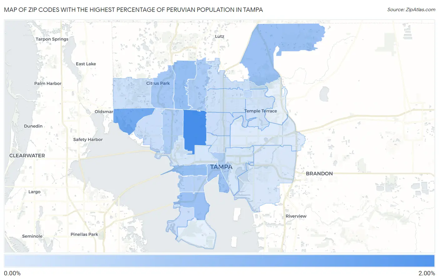Zip Codes with the Highest Percentage of Peruvian Population in Tampa Map