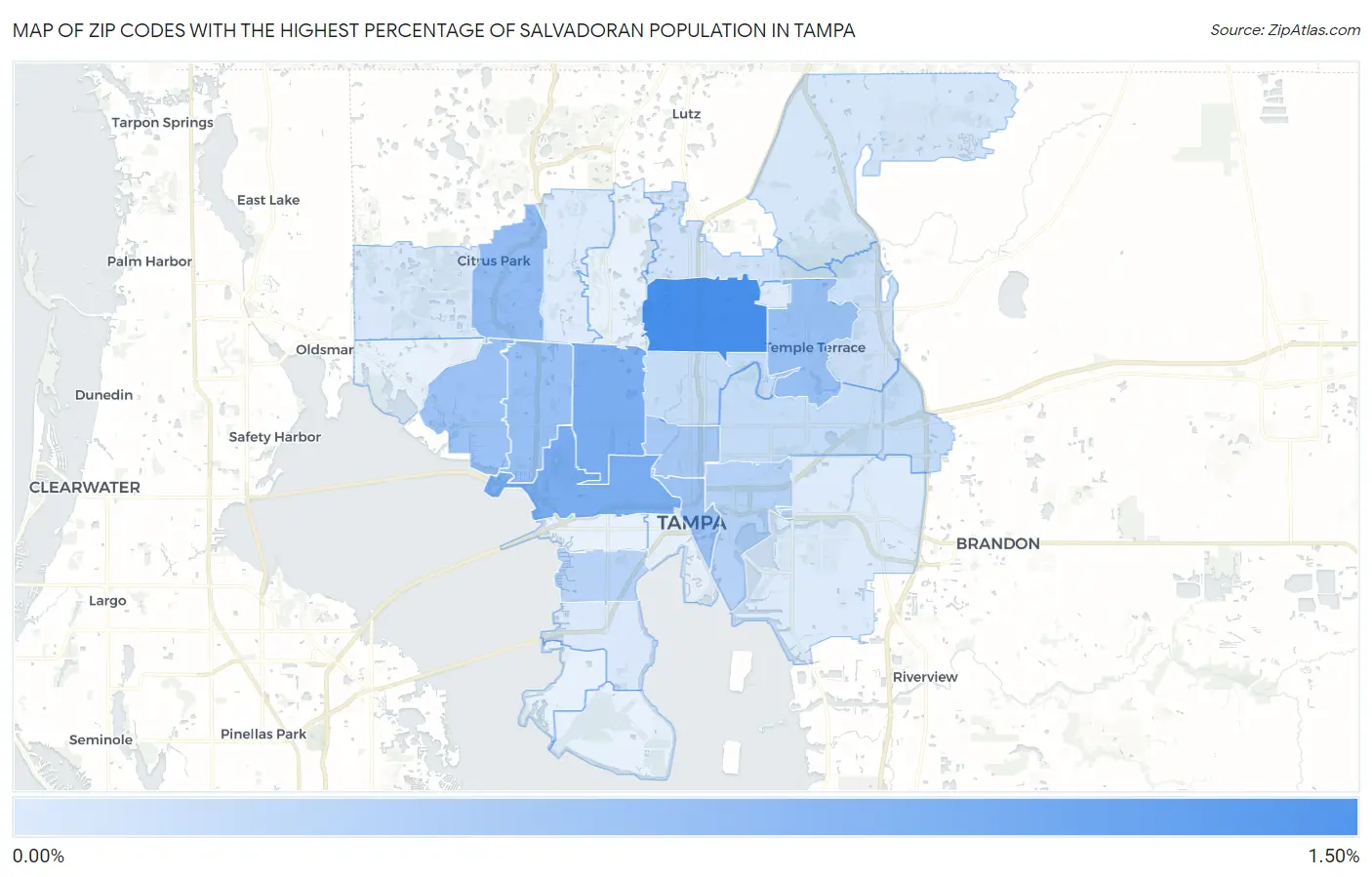 Zip Codes with the Highest Percentage of Salvadoran Population in Tampa Map