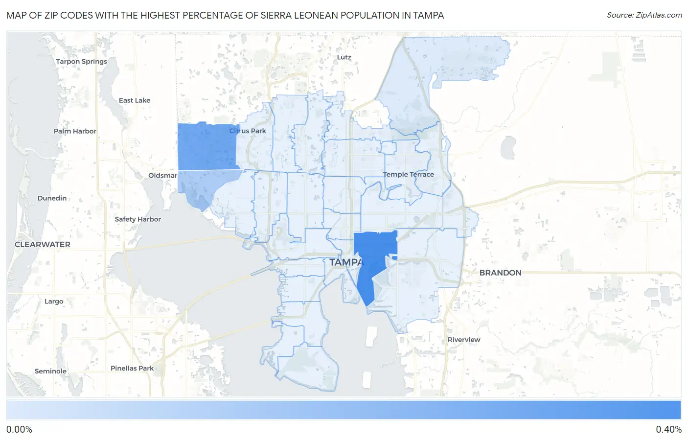 Zip Codes with the Highest Percentage of Sierra Leonean Population in Tampa Map