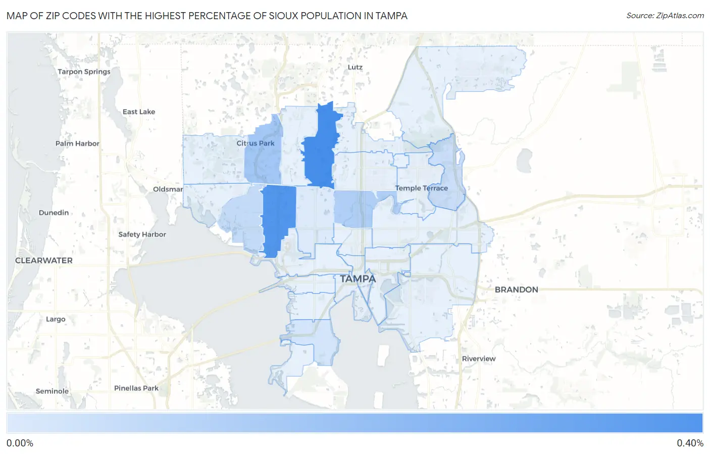 Zip Codes with the Highest Percentage of Sioux Population in Tampa Map