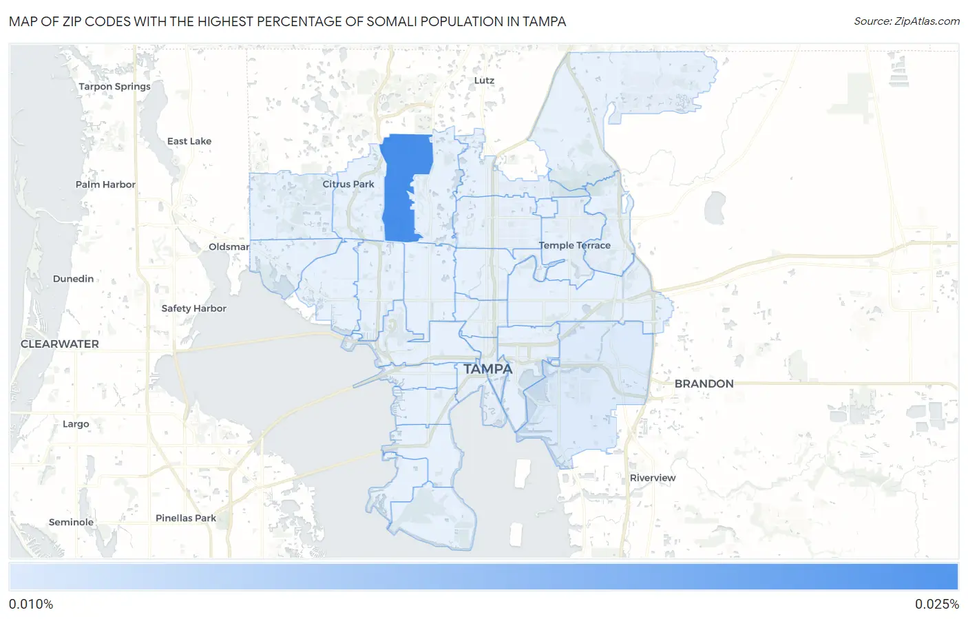 Zip Codes with the Highest Percentage of Somali Population in Tampa Map