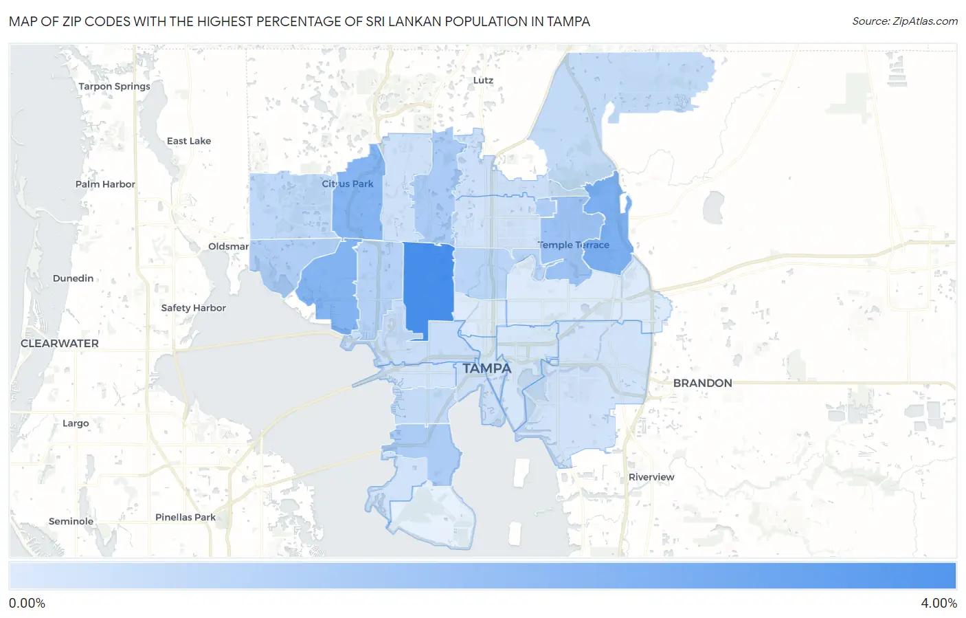 Zip Codes with the Highest Percentage of Sri Lankan Population in Tampa Map