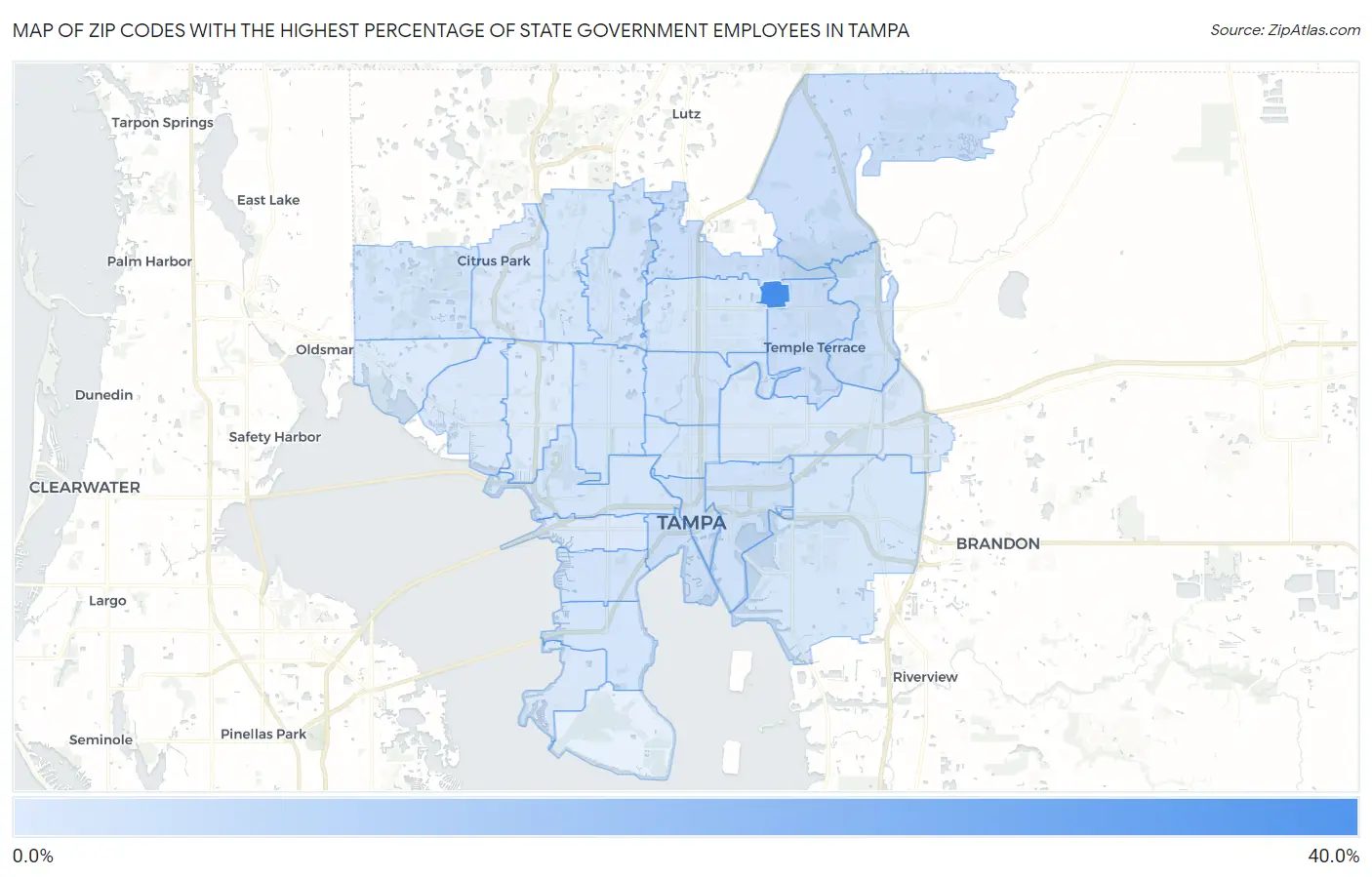 Zip Codes with the Highest Percentage of State Government Employees in Tampa Map