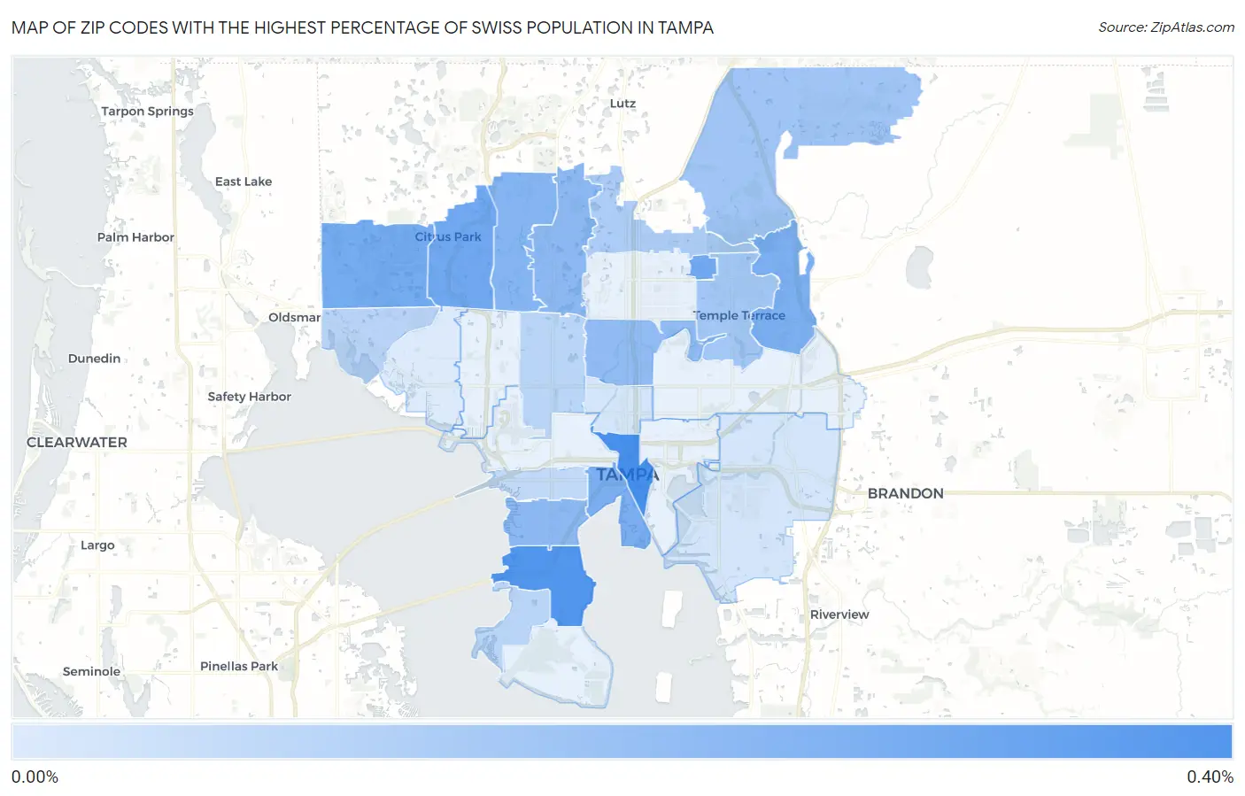 Zip Codes with the Highest Percentage of Swiss Population in Tampa Map