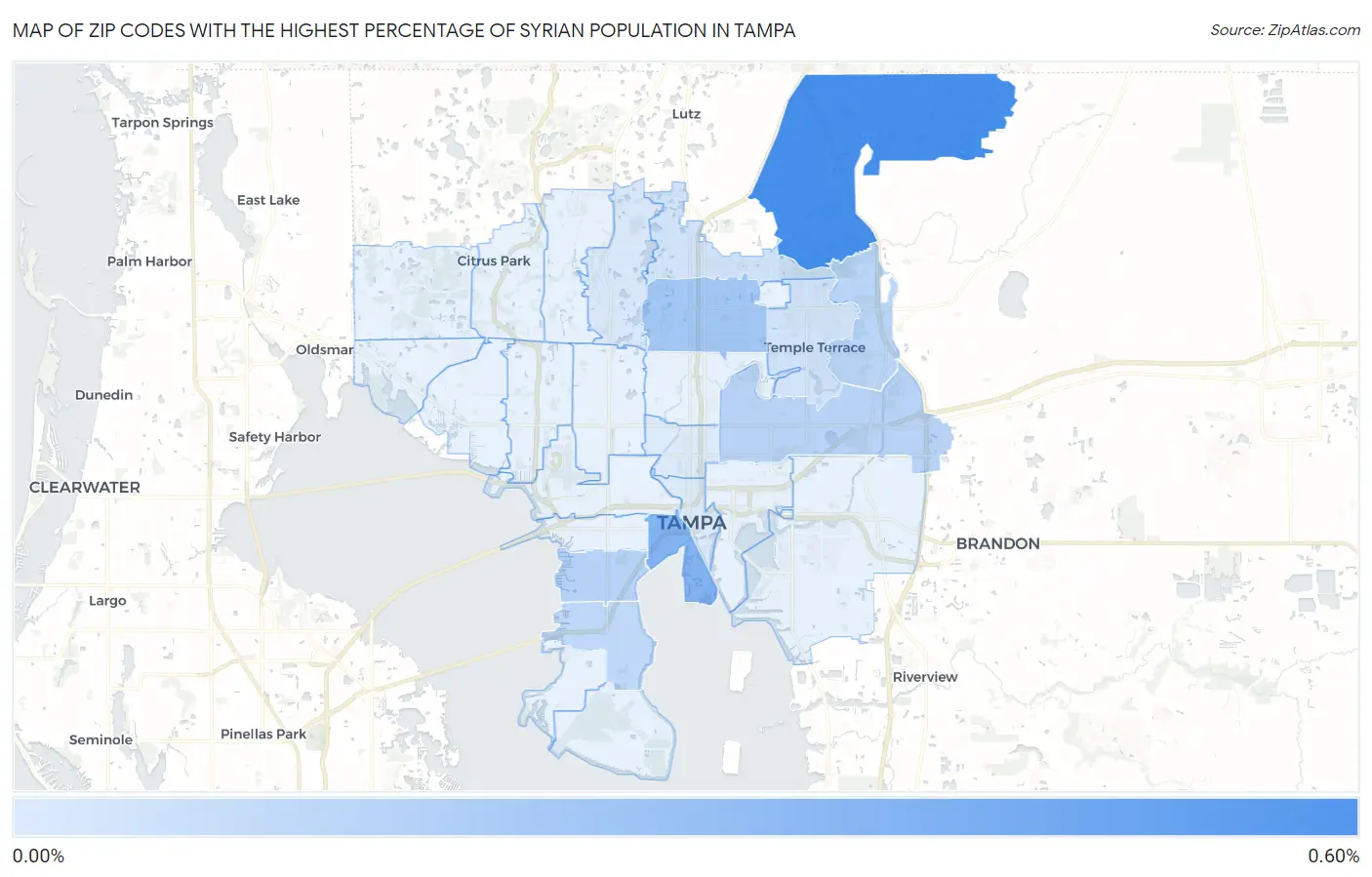 Zip Codes with the Highest Percentage of Syrian Population in Tampa Map
