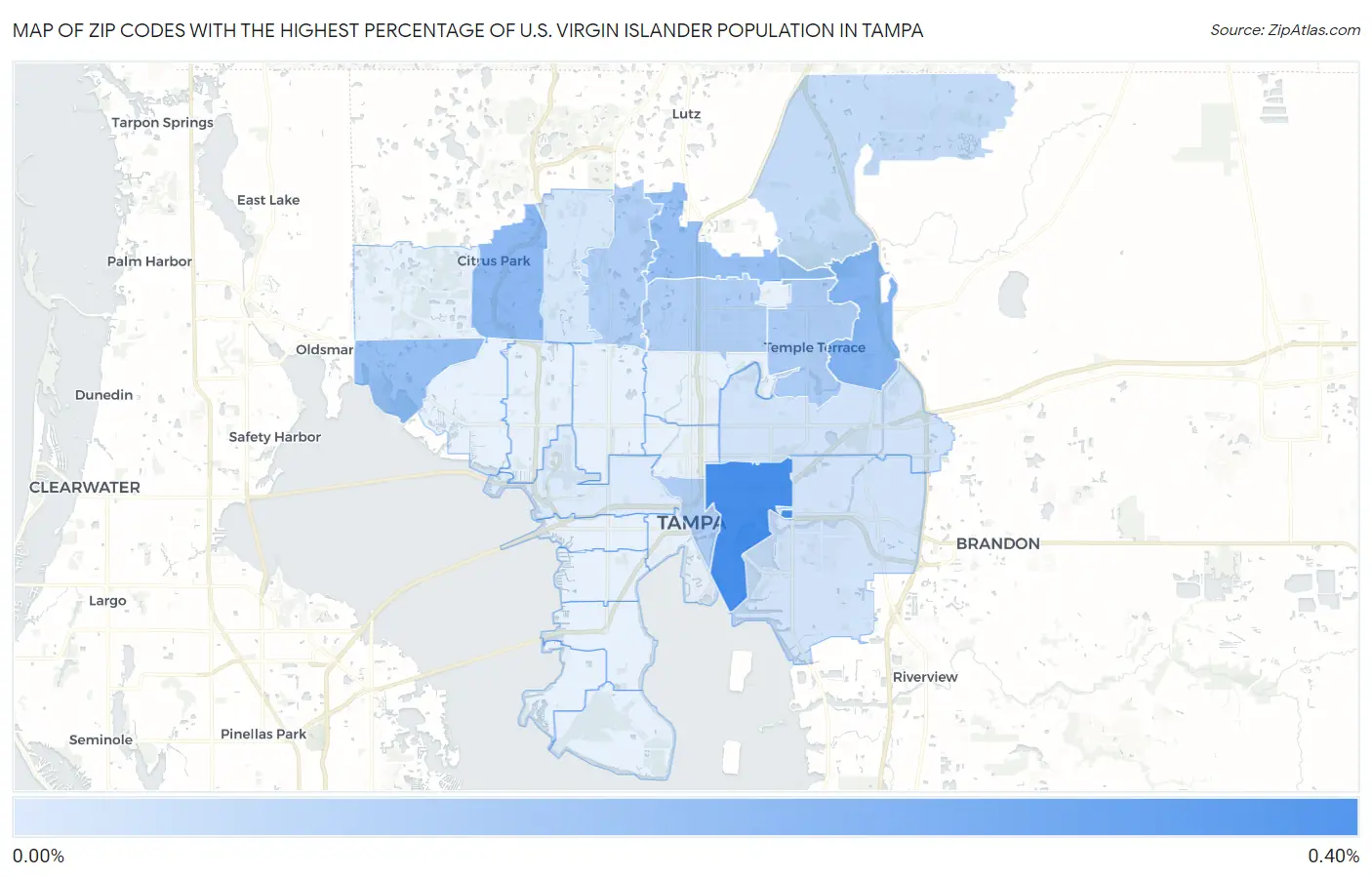 Zip Codes with the Highest Percentage of U.S. Virgin Islander Population in Tampa Map