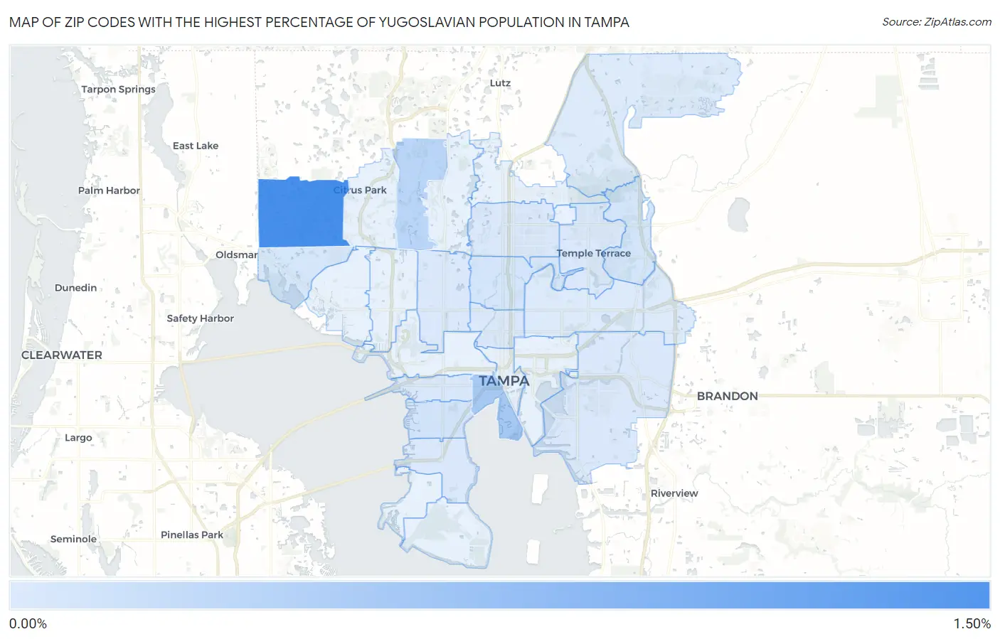Zip Codes with the Highest Percentage of Yugoslavian Population in Tampa Map