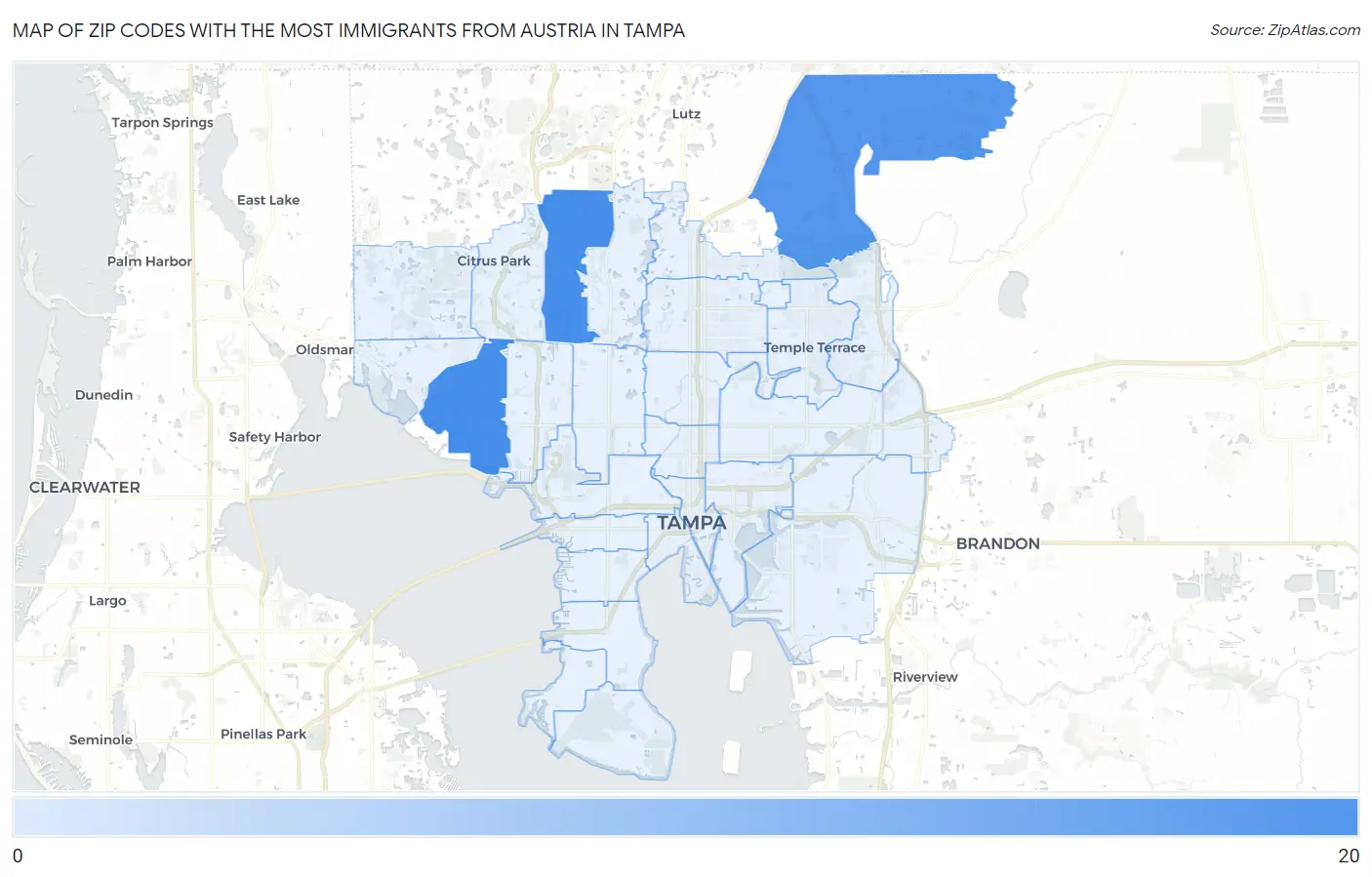 Zip Codes with the Most Immigrants from Austria in Tampa Map