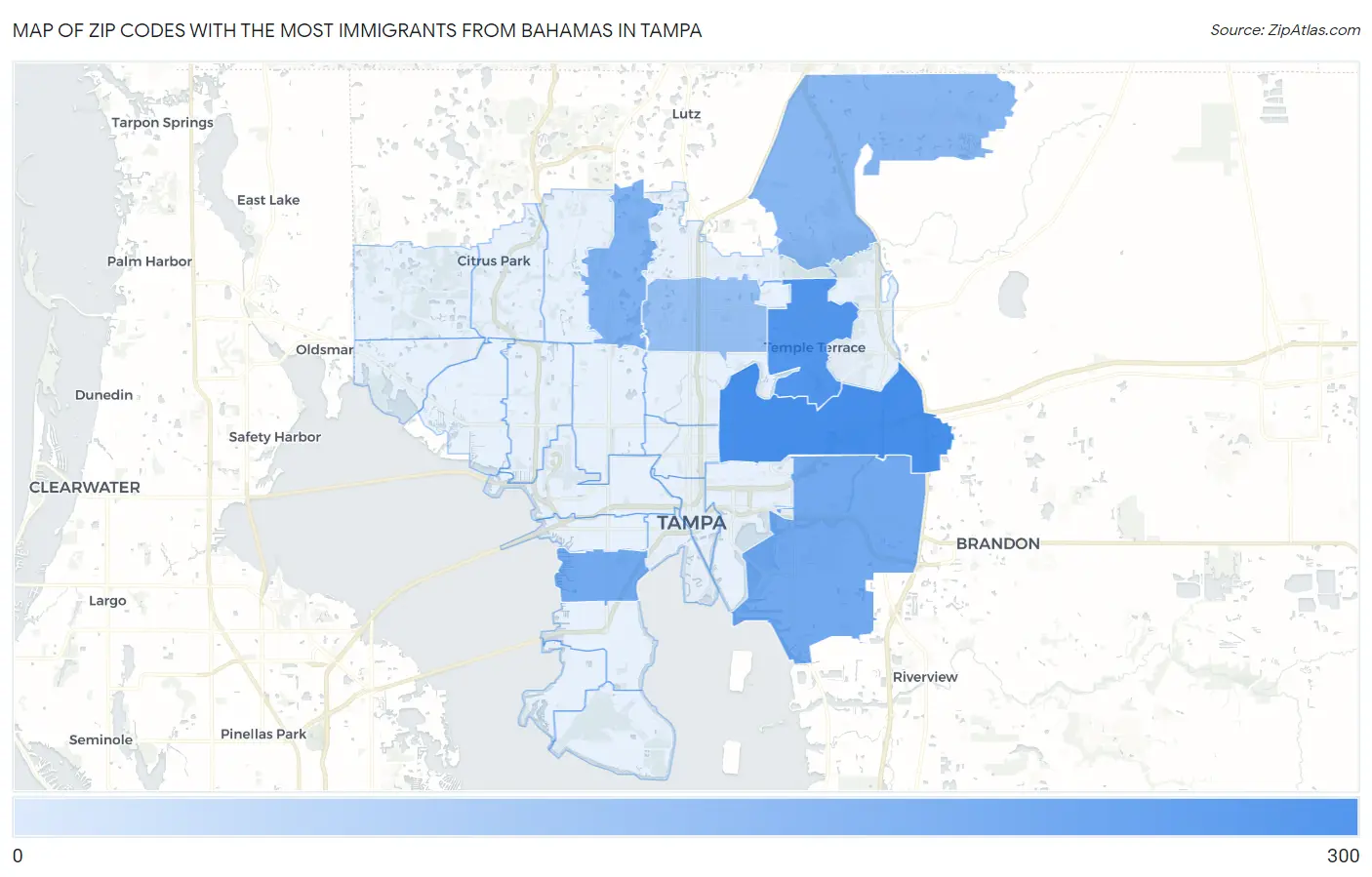 Zip Codes with the Most Immigrants from Bahamas in Tampa Map