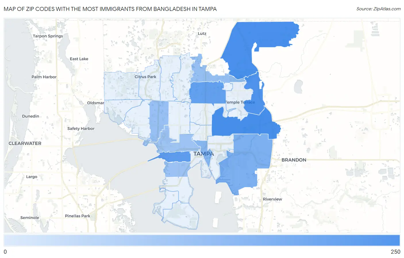 Zip Codes with the Most Immigrants from Bangladesh in Tampa Map