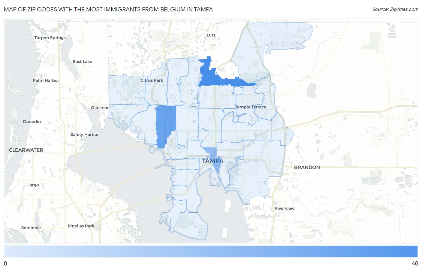 Zip Codes with the Most Immigrants from Belgium in Tampa Map