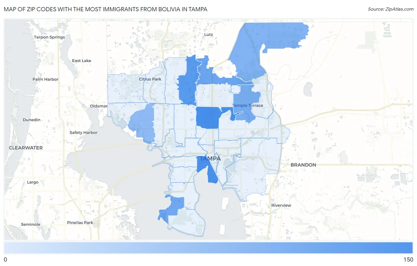 Zip Codes with the Most Immigrants from Bolivia in Tampa Map