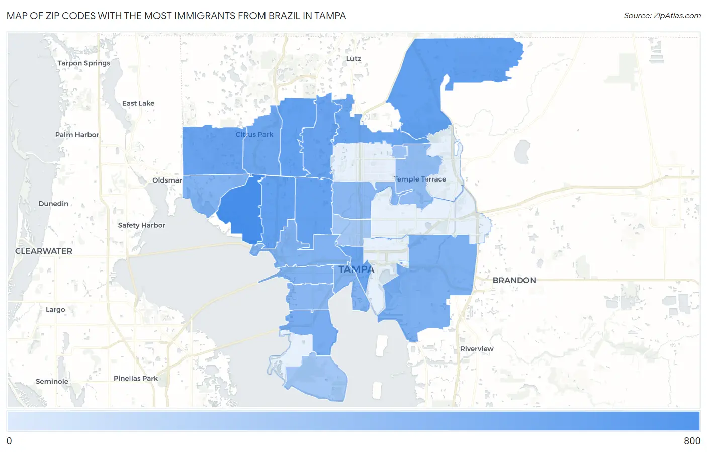 Zip Codes with the Most Immigrants from Brazil in Tampa Map