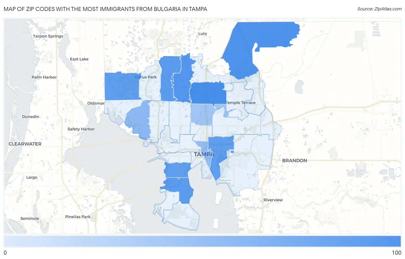 Zip Codes with the Most Immigrants from Bulgaria in Tampa Map