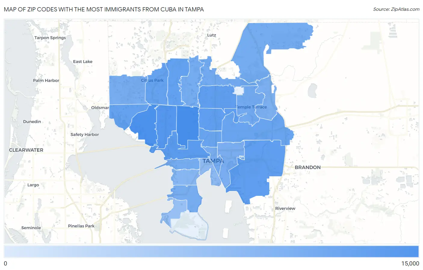 Zip Codes with the Most Immigrants from Cuba in Tampa Map