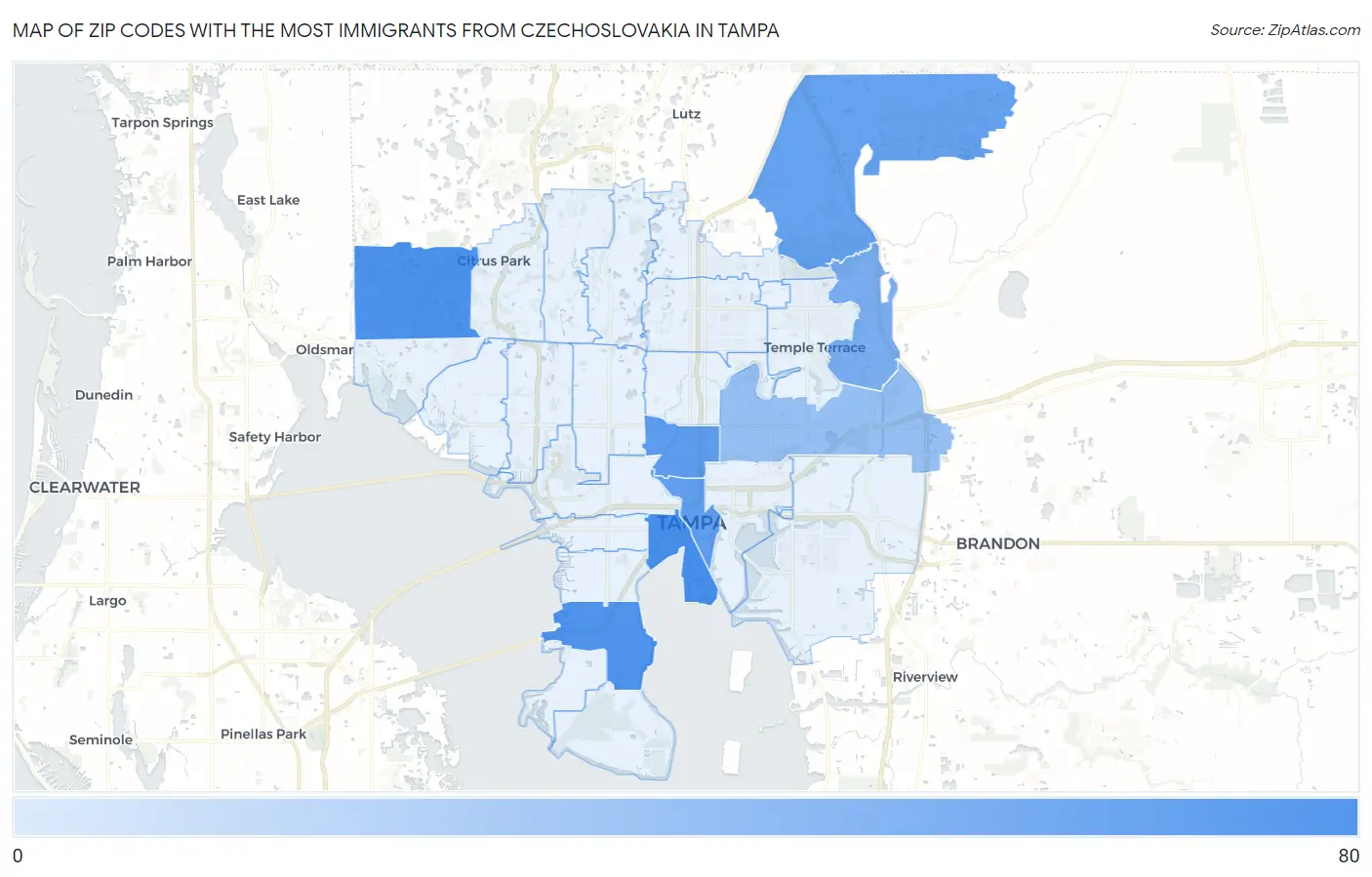 Zip Codes with the Most Immigrants from Czechoslovakia in Tampa Map