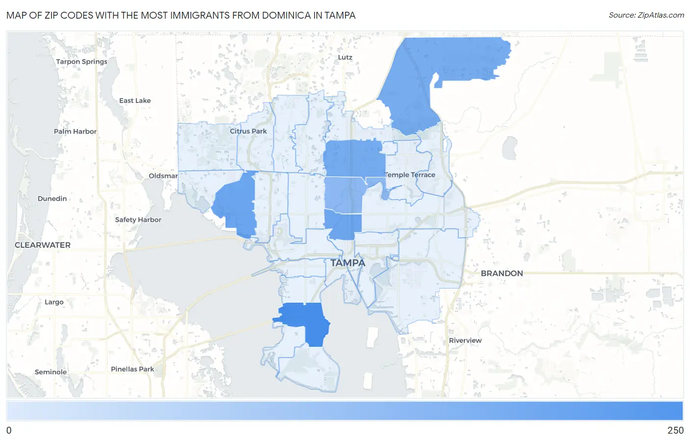 Zip Codes with the Most Immigrants from Dominica in Tampa Map