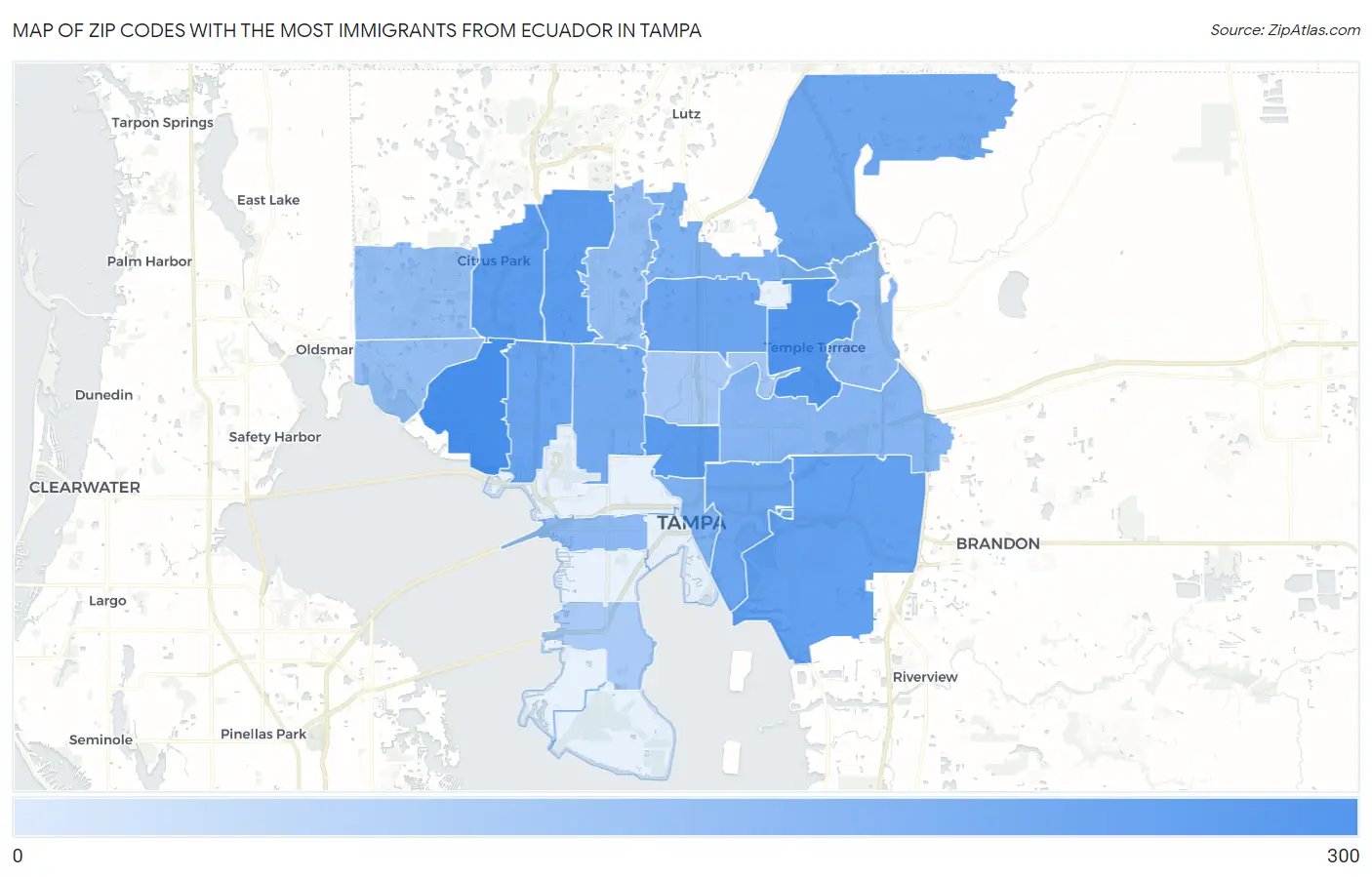 Zip Codes with the Most Immigrants from Ecuador in Tampa Map