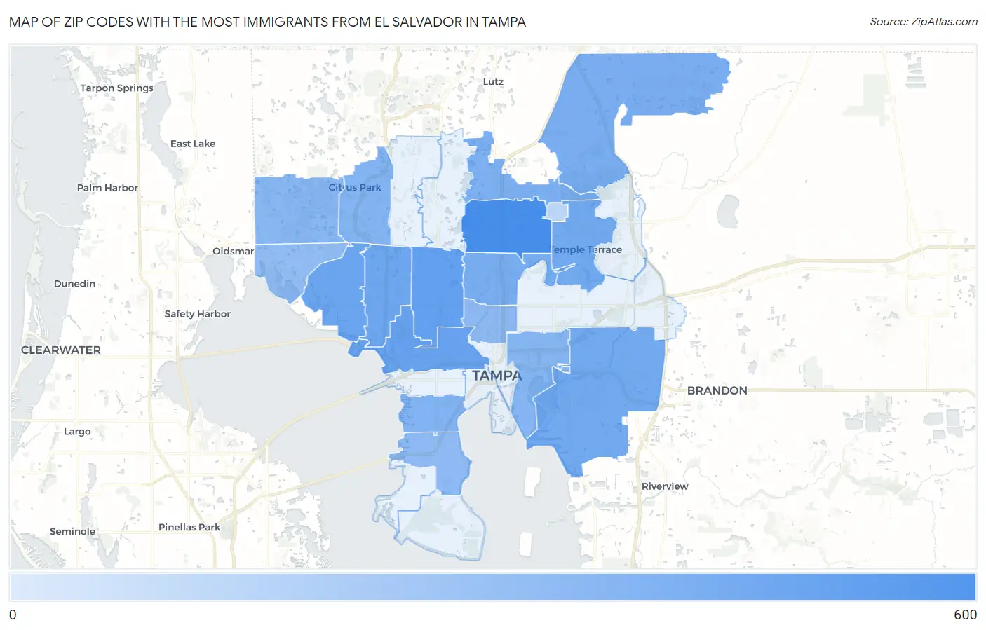 Zip Codes with the Most Immigrants from El Salvador in Tampa Map