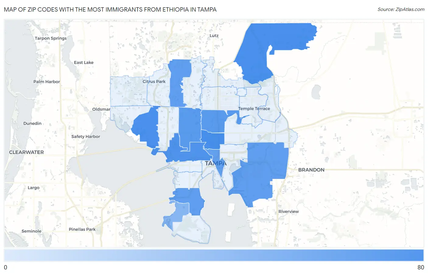 Zip Codes with the Most Immigrants from Ethiopia in Tampa Map