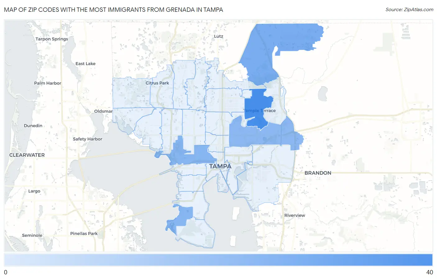 Zip Codes with the Most Immigrants from Grenada in Tampa Map