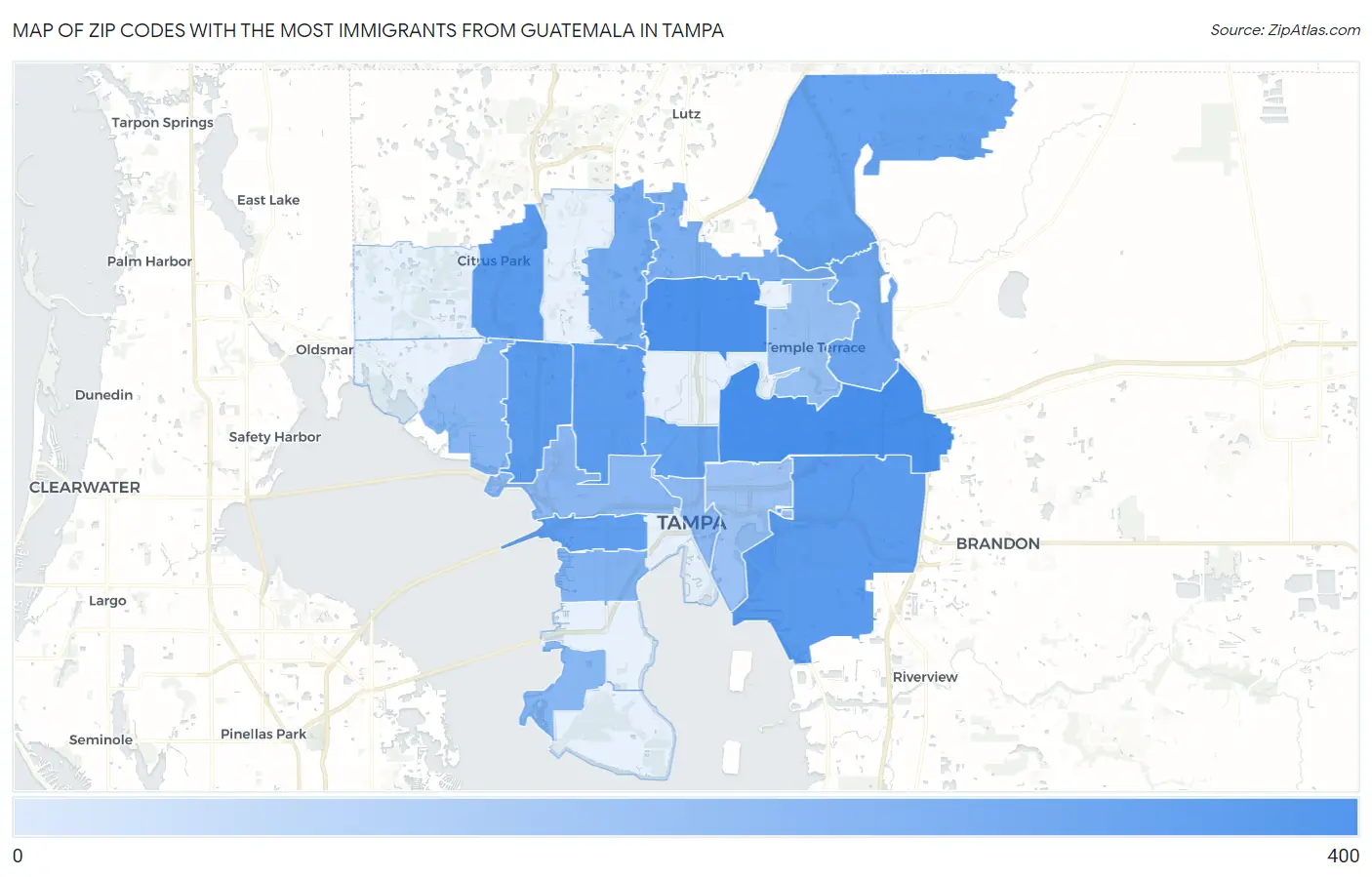 Zip Codes with the Most Immigrants from Guatemala in Tampa Map