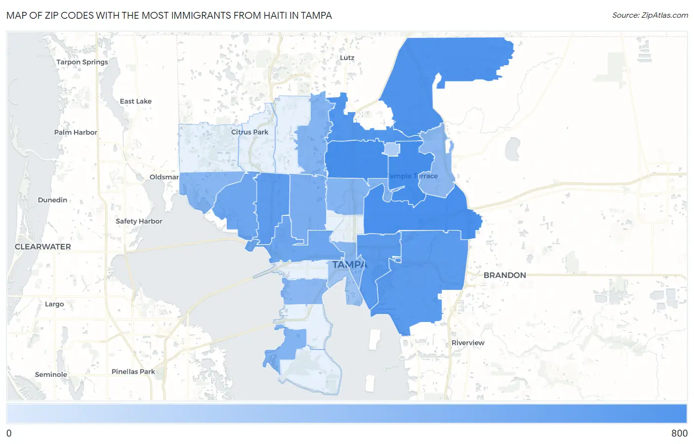 Zip Codes with the Most Immigrants from Haiti in Tampa Map
