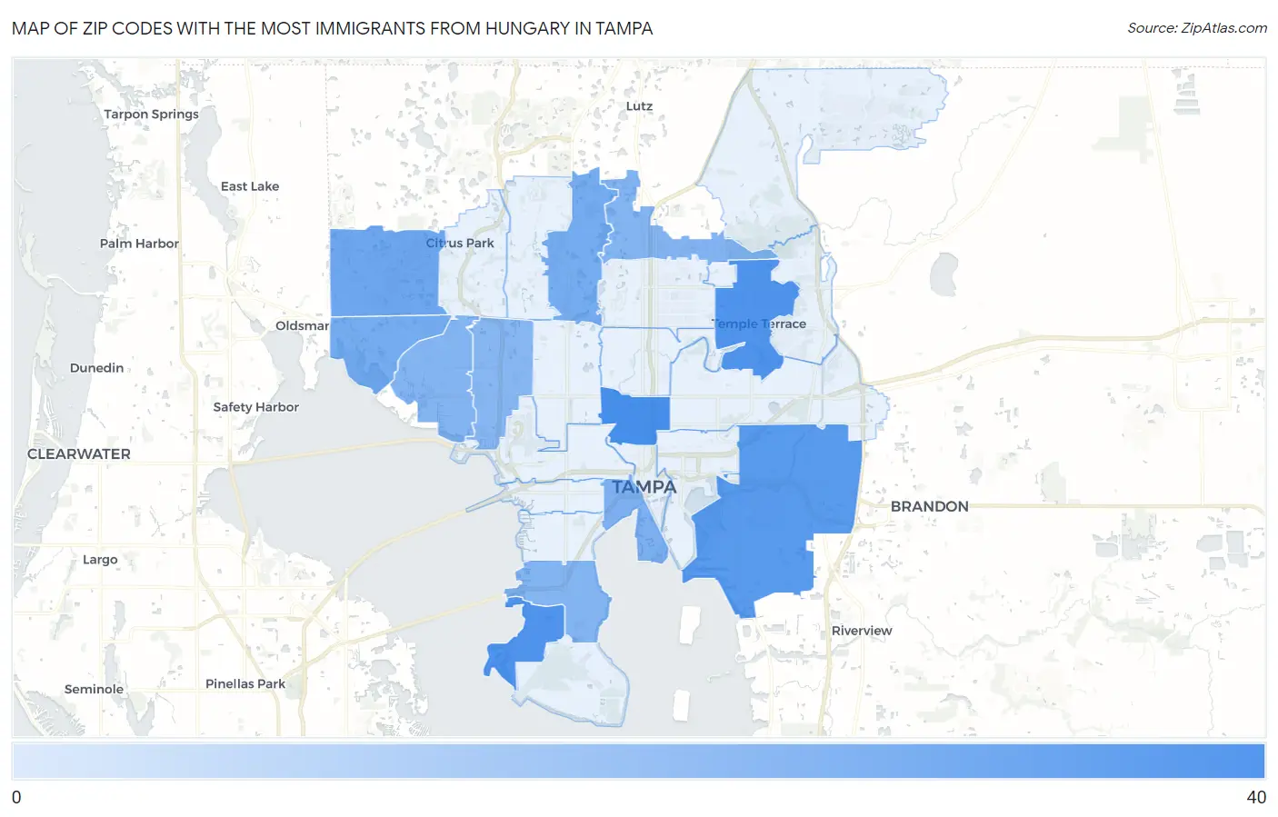 Zip Codes with the Most Immigrants from Hungary in Tampa Map