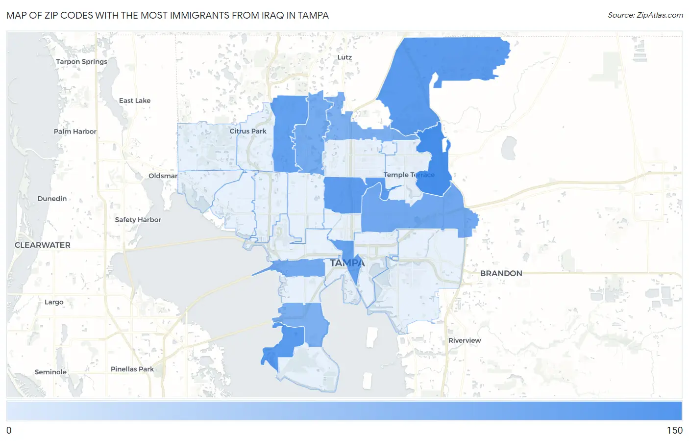 Zip Codes with the Most Immigrants from Iraq in Tampa Map