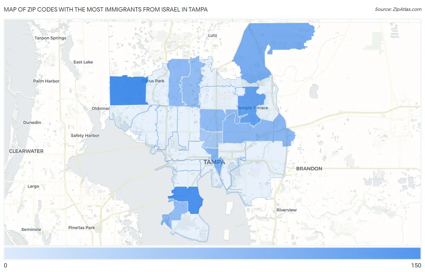 Zip Codes with the Most Immigrants from Israel in Tampa Map