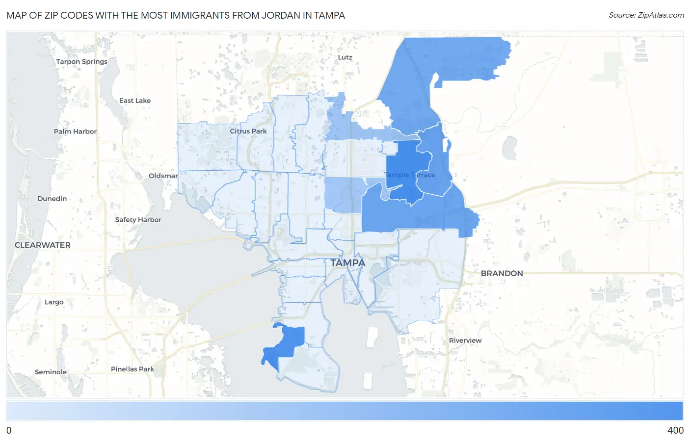 Zip Codes with the Most Immigrants from Jordan in Tampa Map
