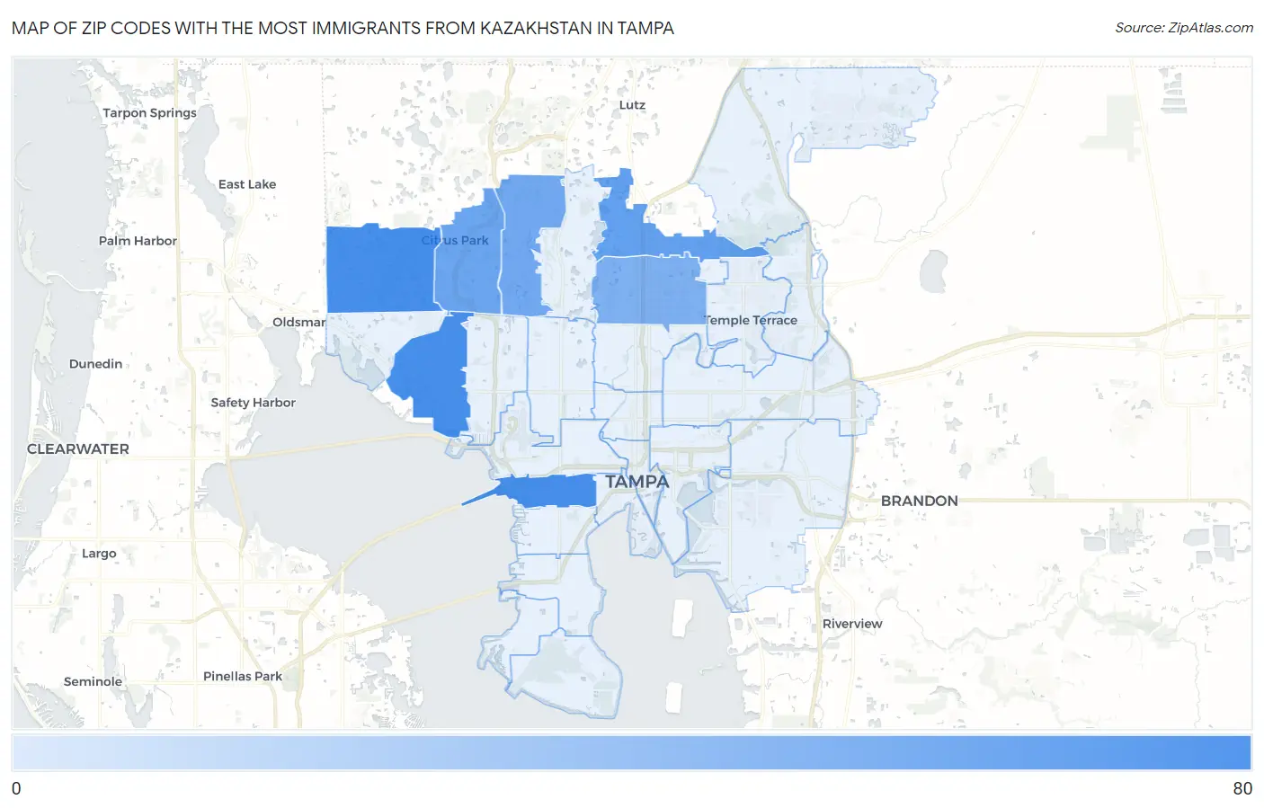 Zip Codes with the Most Immigrants from Kazakhstan in Tampa Map