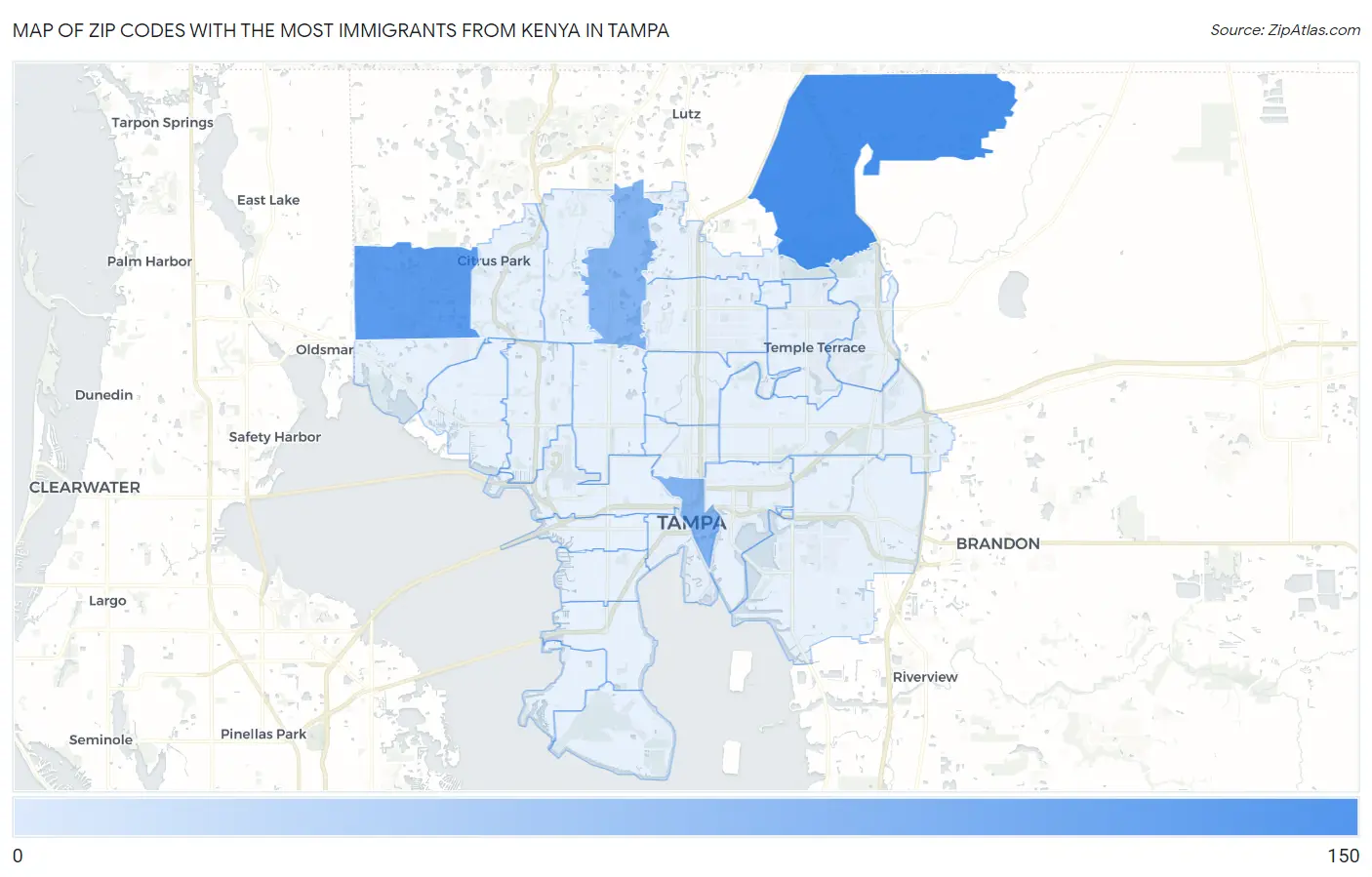 Zip Codes with the Most Immigrants from Kenya in Tampa Map