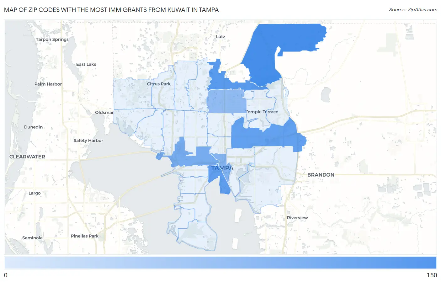 Zip Codes with the Most Immigrants from Kuwait in Tampa Map