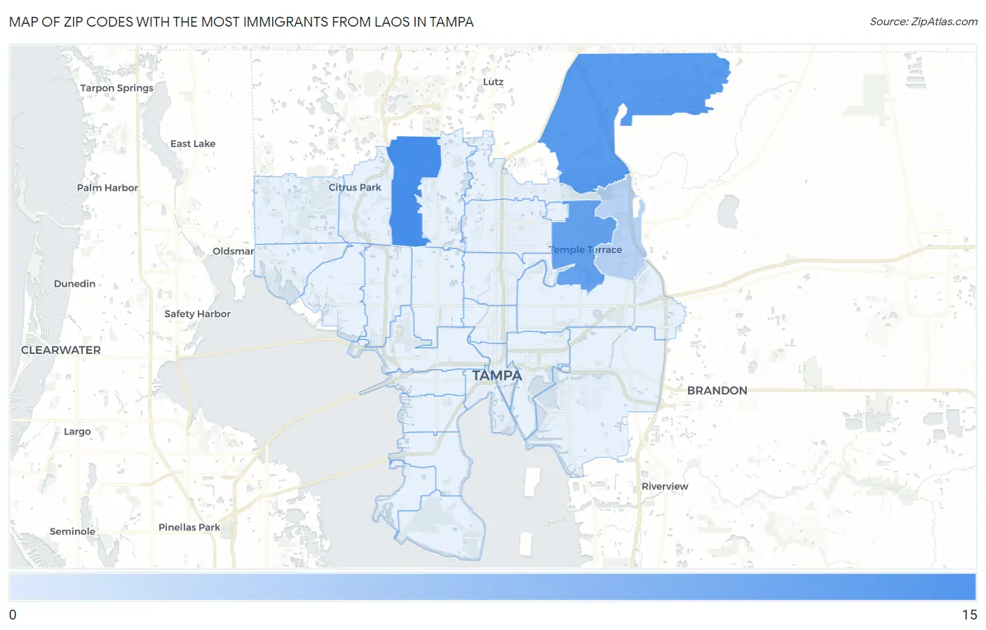 Zip Codes with the Most Immigrants from Laos in Tampa Map