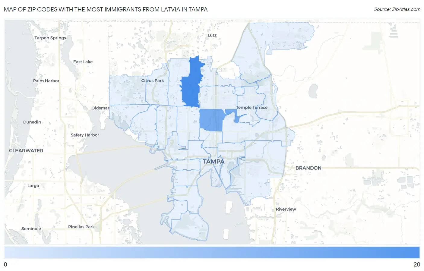 Zip Codes with the Most Immigrants from Latvia in Tampa Map