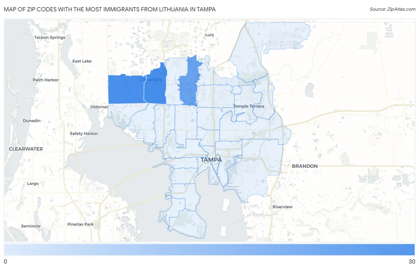 Zip Codes with the Most Immigrants from Lithuania in Tampa Map