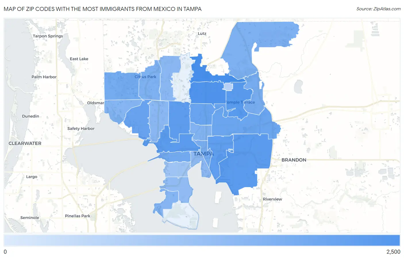 Zip Codes with the Most Immigrants from Mexico in Tampa Map