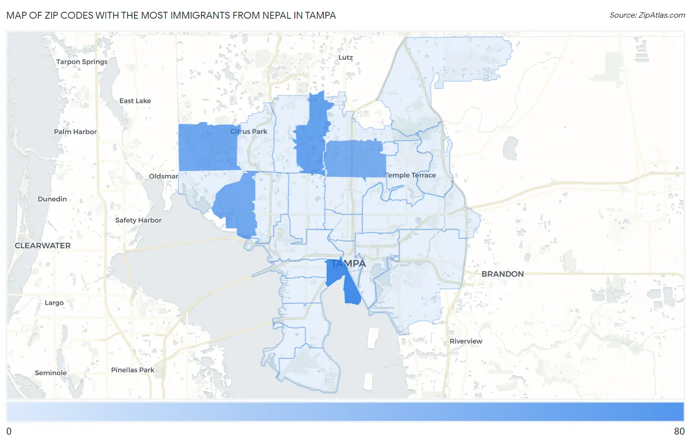 Zip Codes with the Most Immigrants from Nepal in Tampa Map