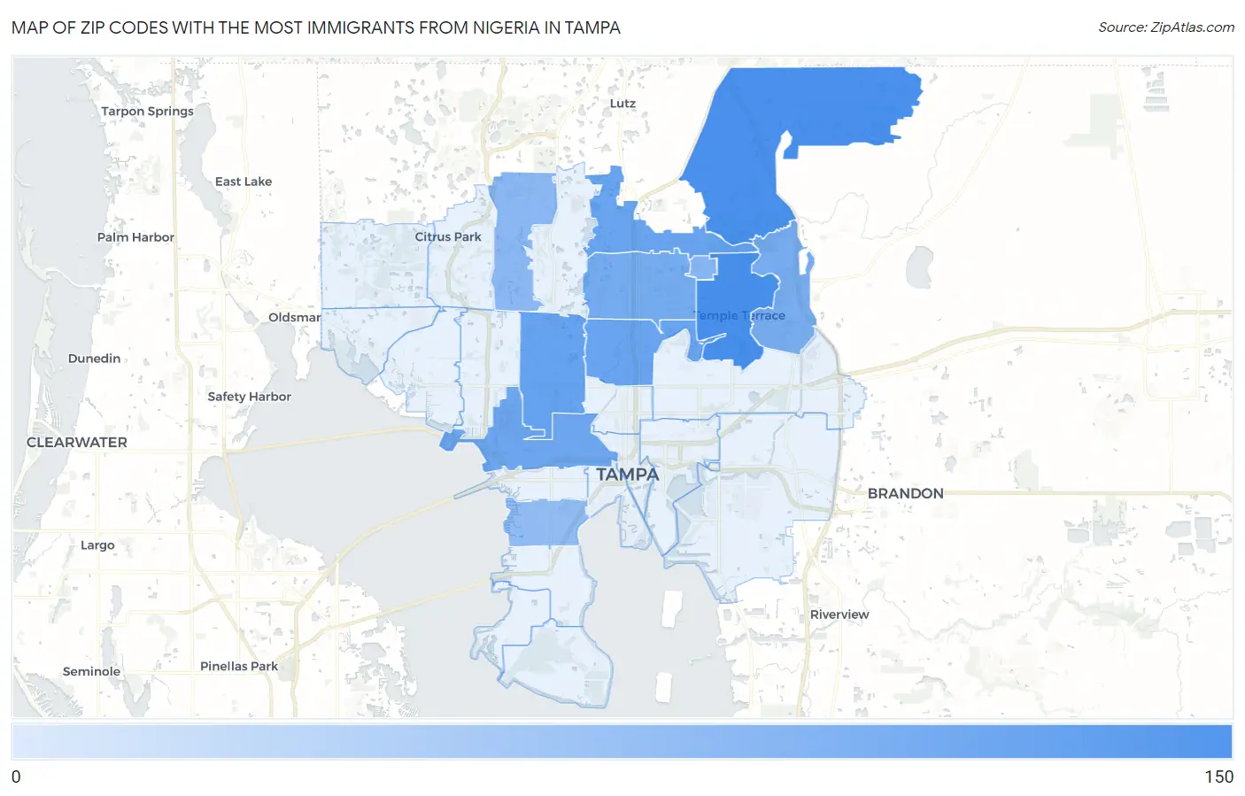 Zip Codes with the Most Immigrants from Nigeria in Tampa Map