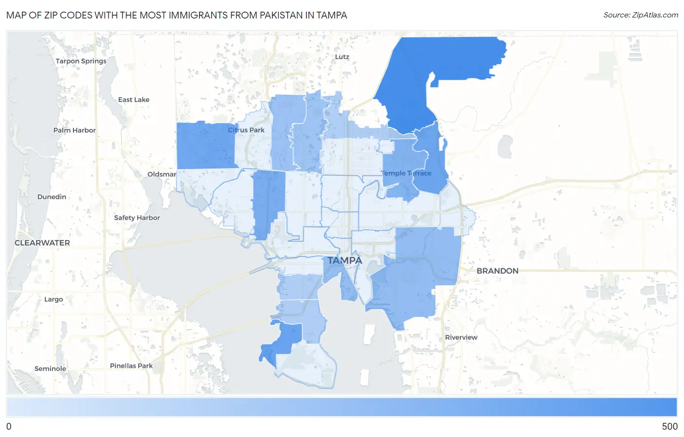 Zip Codes with the Most Immigrants from Pakistan in Tampa Map
