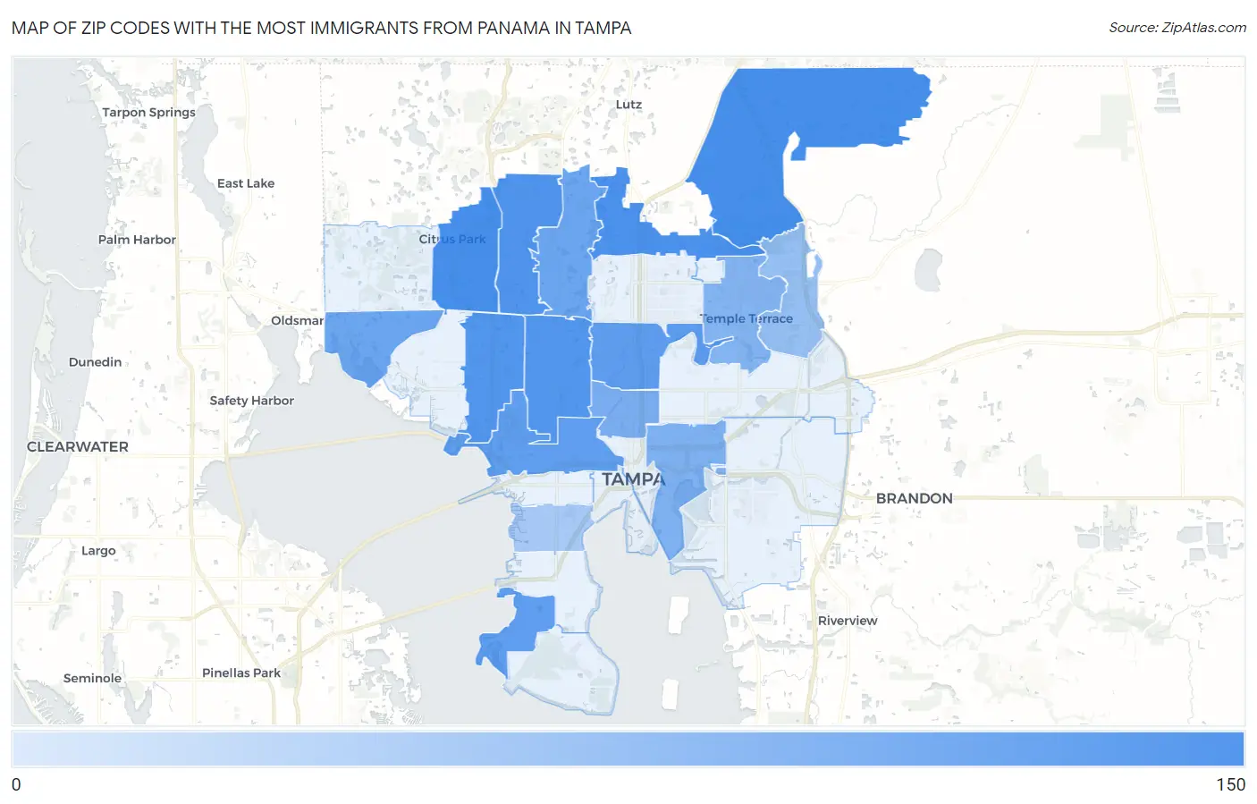 Zip Codes with the Most Immigrants from Panama in Tampa Map
