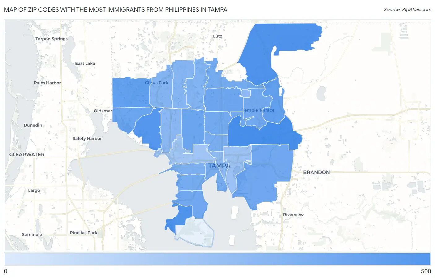 Zip Codes with the Most Immigrants from Philippines in Tampa Map