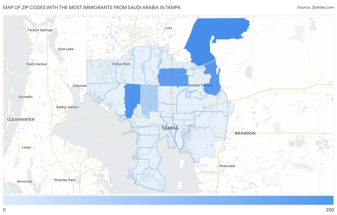 Zip Codes with the Most Immigrants from Saudi Arabia in Tampa Map